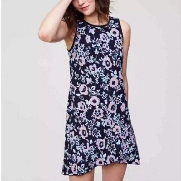 LOFT Sleeveless Dress NWOT Size 6 Multi-Color Floral Back Zip Flounce Ruffle Hem - Picture 1 of 9